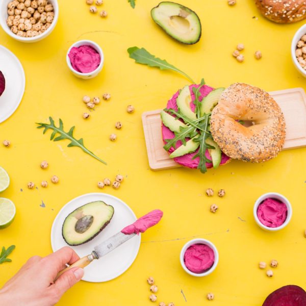 Beetroot Hummus Bagel